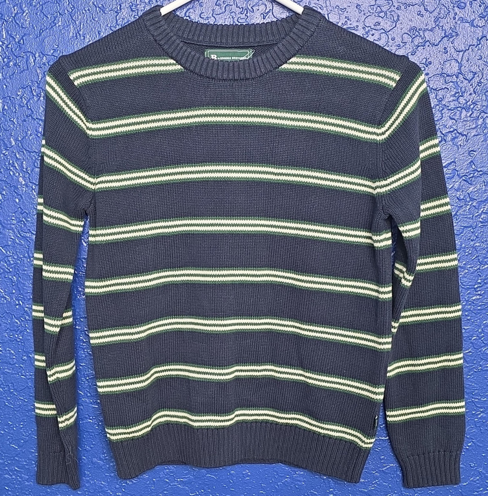 B by Brooks Brothers Boys Knit Striped Crewneck Pullover Sweater Navy 8